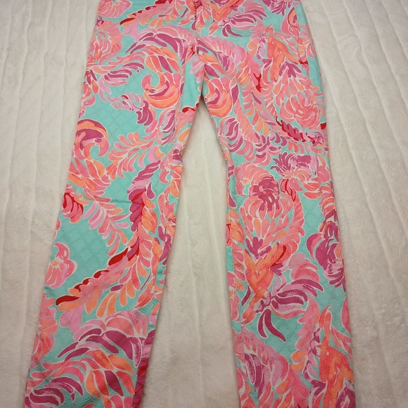 Lilly Pulitzer Size 8 Tropical Print Pants Pink Blue Straight Leg Pants - Picture 11 of 11